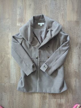 New York & Company Taupe Double-Breasted Pea Coat